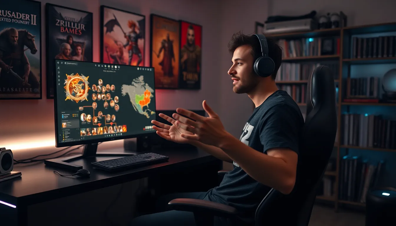 A gamer focused on CK2Generator while seated at a modern computer desk.
