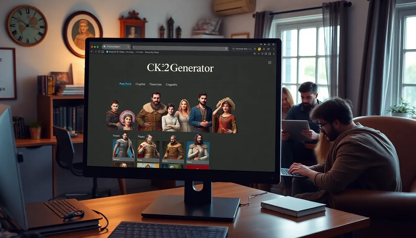 team of diverse gamers using CK2Generator in a modern workspace.