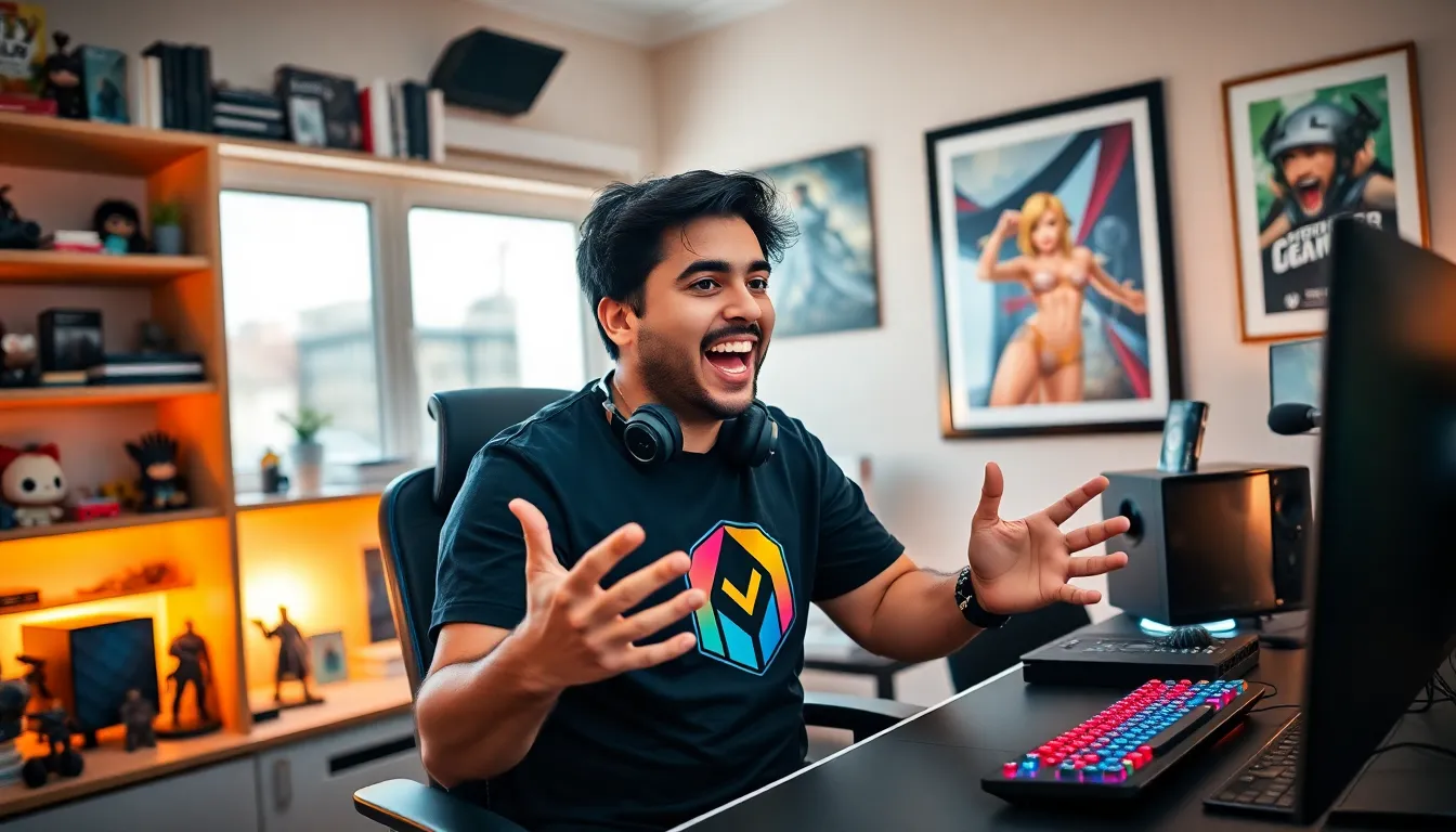 Larry Nando engaged in gaming commentary in his home office.